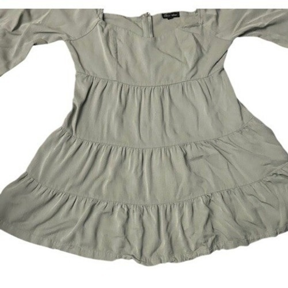 Shinestar Sage Green Tiered Babydoll Dress Peasant‎ Cottagecore Earthy Neutral - Picture 11 of 11
